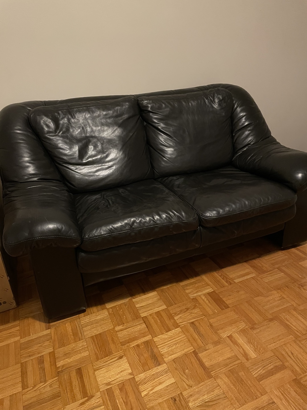 Black leather 3 seat + 2 seat sofas thumbnail