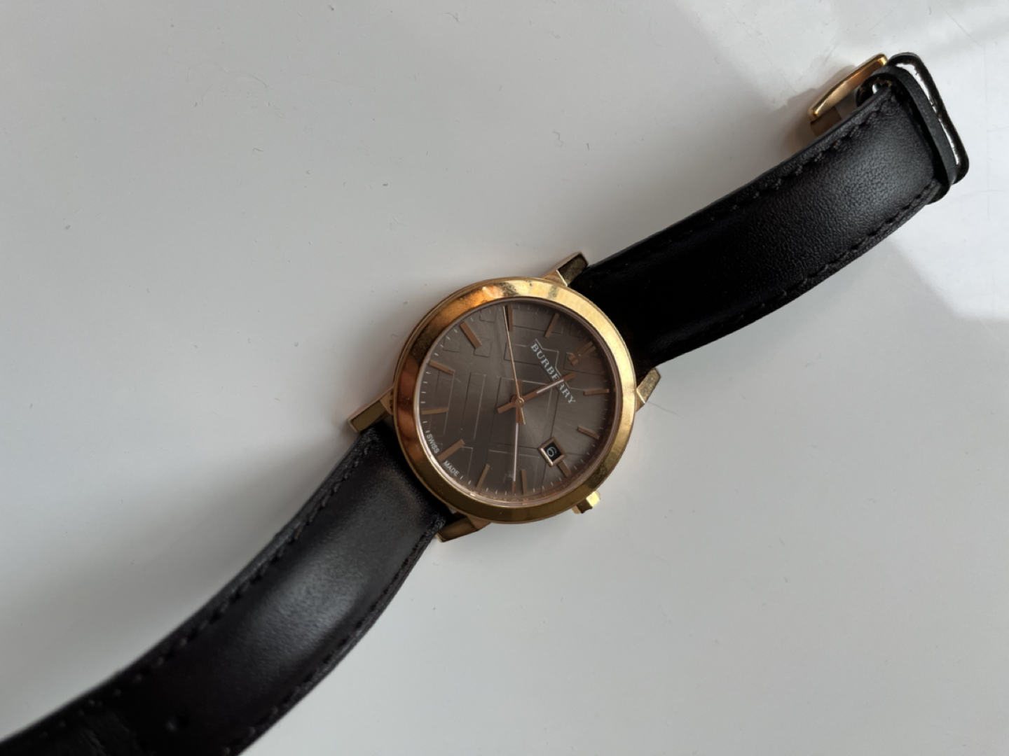 Burberry Men's BU9013 Large Check Leather Strap Brown Dial Watch - photo 2