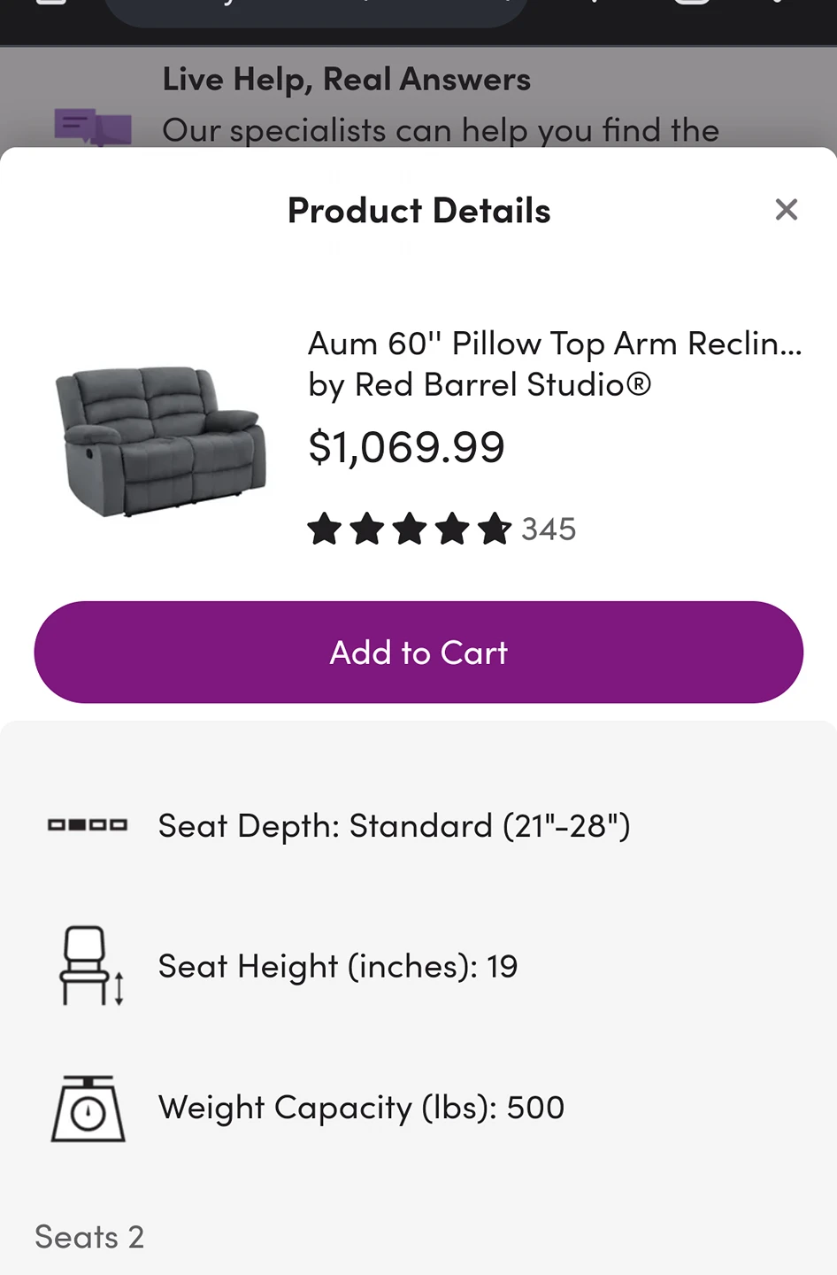 Recliner love seat