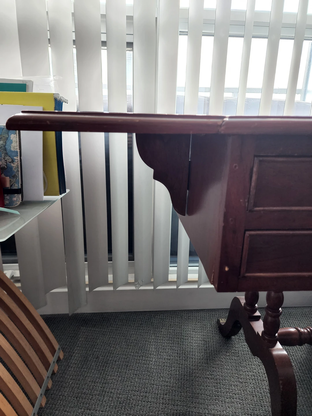 MUST GO Vintage office/writing desk,  expandable, wood & leather image indicator(3)