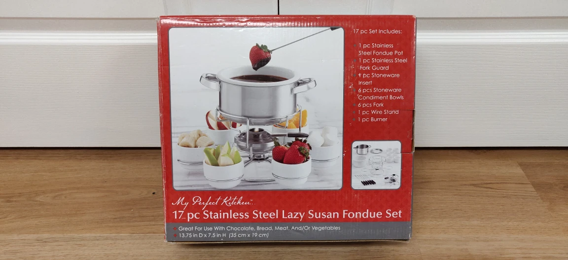 17 pc Stainless Steel Lazy Susan Fondue set