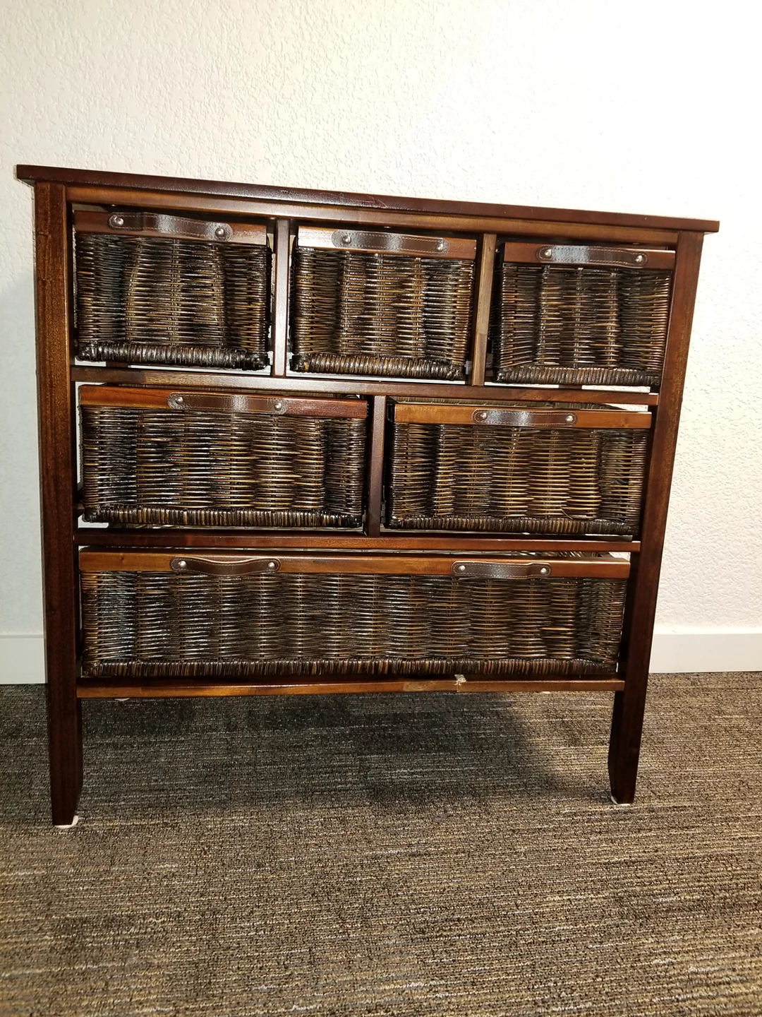 DARK WICKER CABINET/DRESSER WITH 6 DRAWERS thumbnail