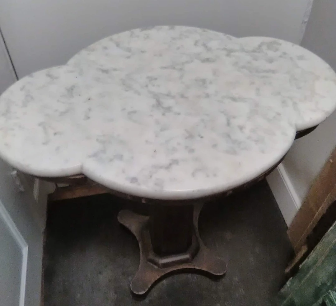 ANTIQUE WOOD WITH MARBLE TOP TABLE thumbnail
