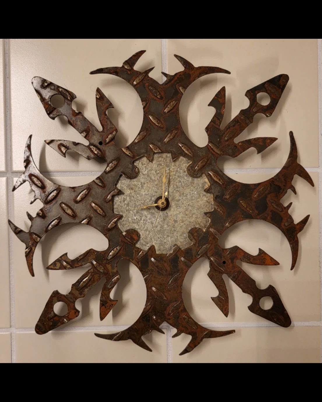 Original Metal Wall Clock Industrial Art Signed T. Kline 1998