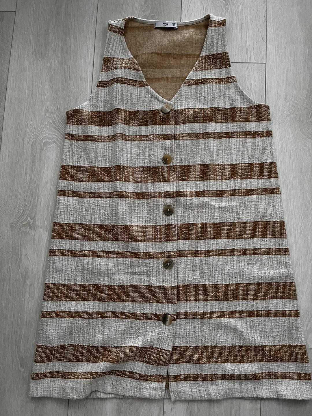 Mango Basic Beige Brown stripe dress thumbnail