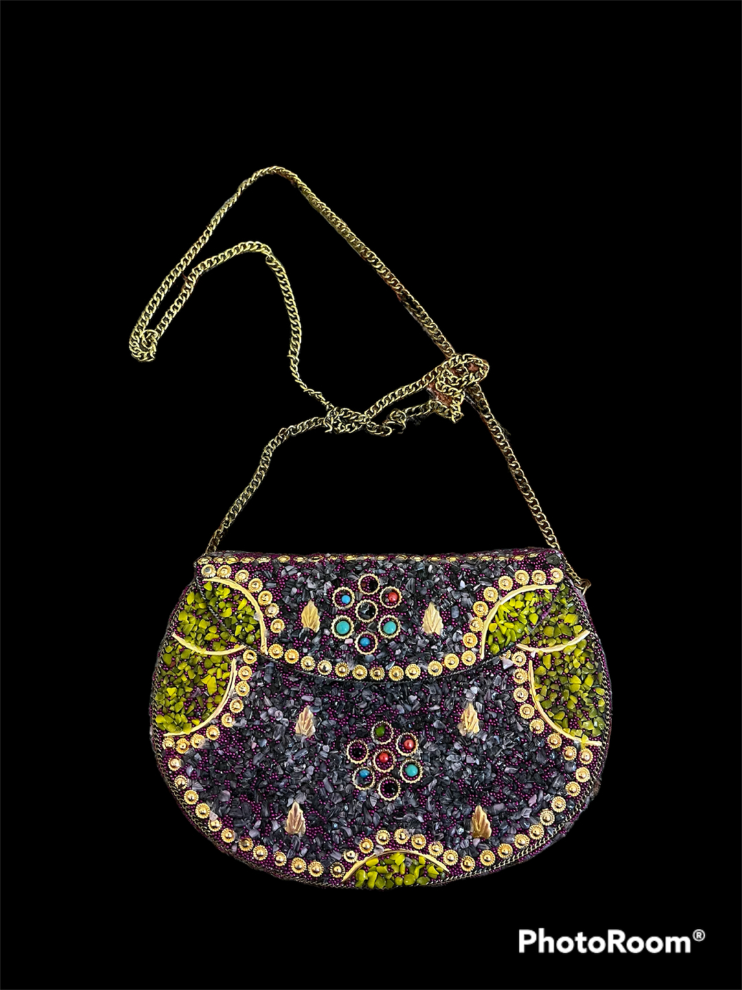 Hand beaded evening bag - purple base color handbag thumbnail