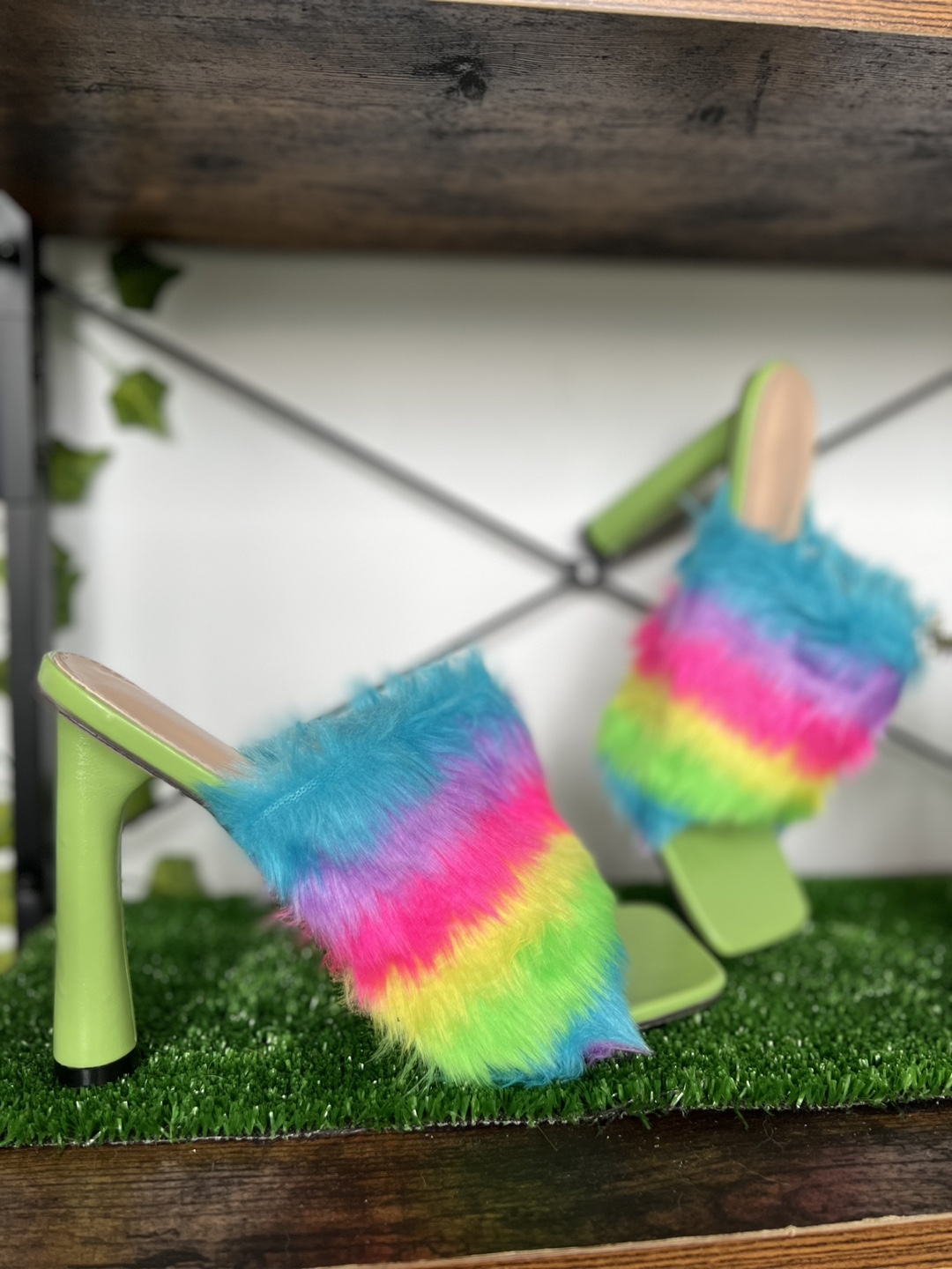 Fluffy rainbow high heels thumbnail