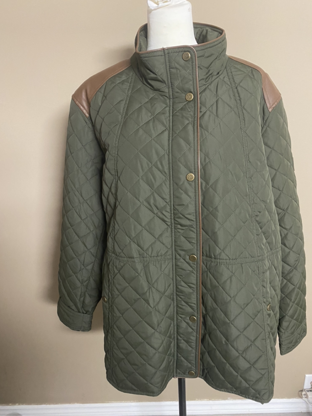 Brand new Ralph Lauren Plus  Faux Leather-Trim Quilted Jacket