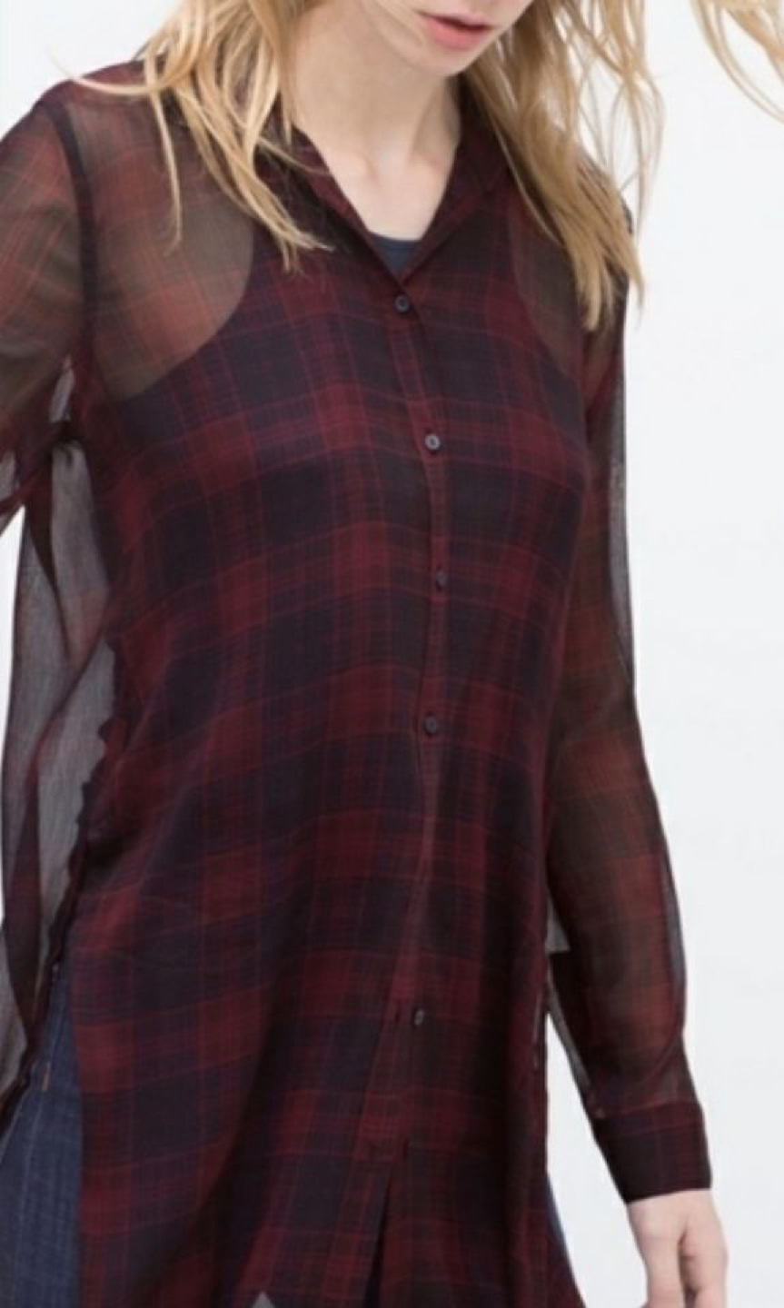 Zara Long Sheer Flannel Shirt / Top - photo 5