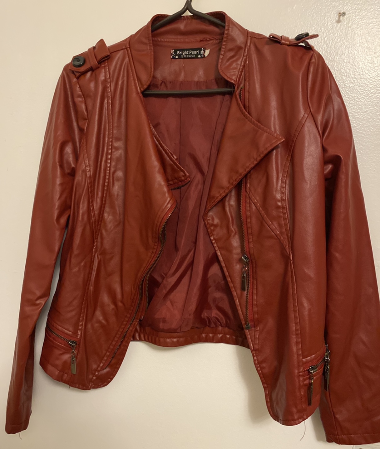 Faux Leather Jacket- Burgundy- Size S