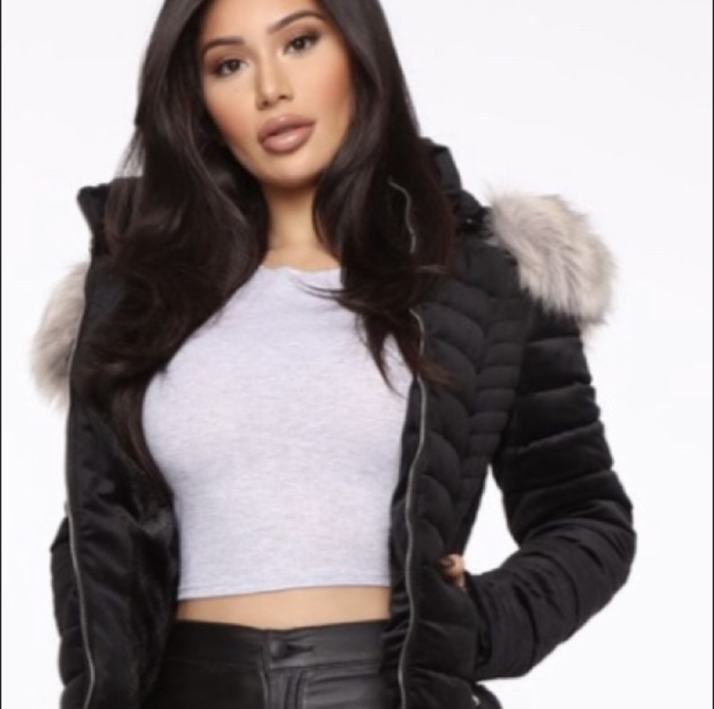 Fashion Nova Velvet Puffer Jacket Size S (New with Tag)