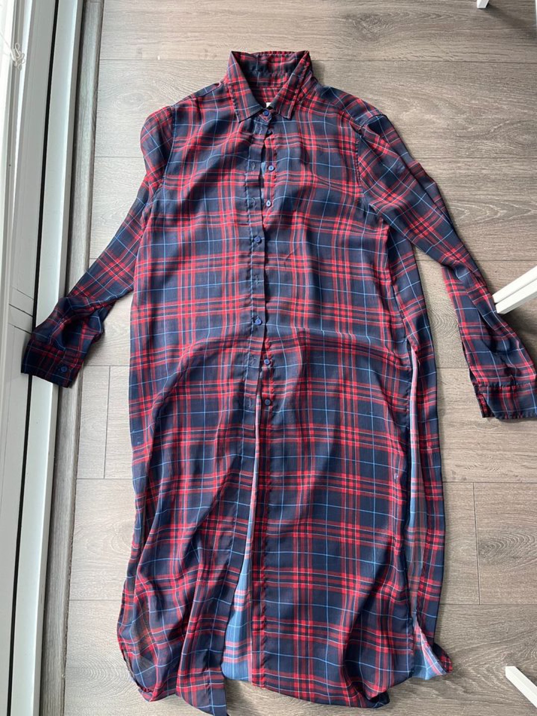 Zara Long Sheer Flannel Shirt / Top - photo 3