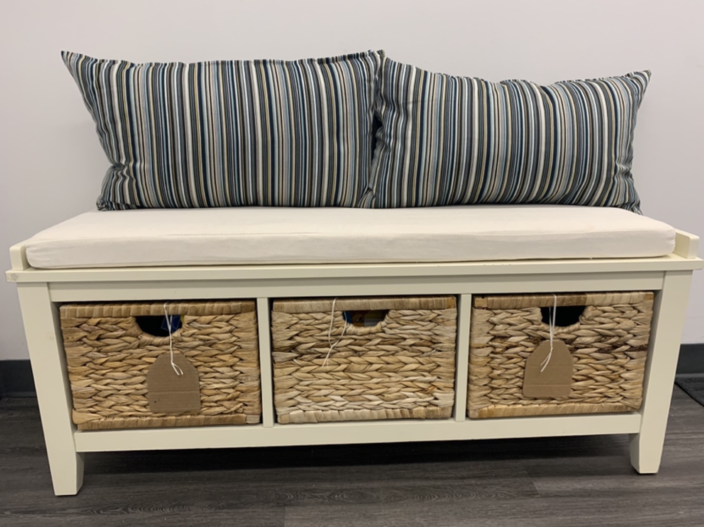 Beautiful Bench with Storage Baskets (pillows not incl.)