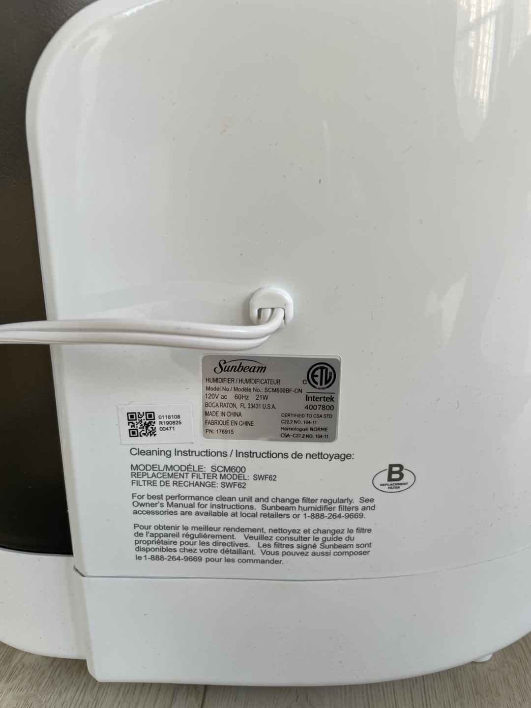 Sunbeam humidifier & new filter image indicator(3)