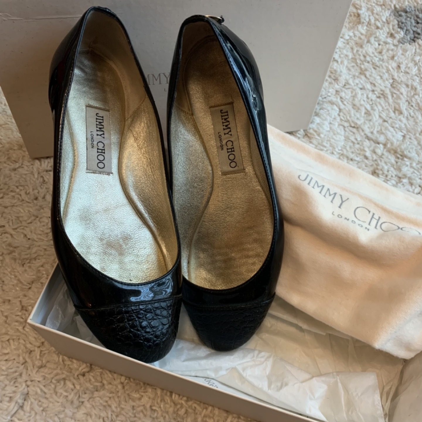 Sz36.5 Jimmy Choo crock patent flats
