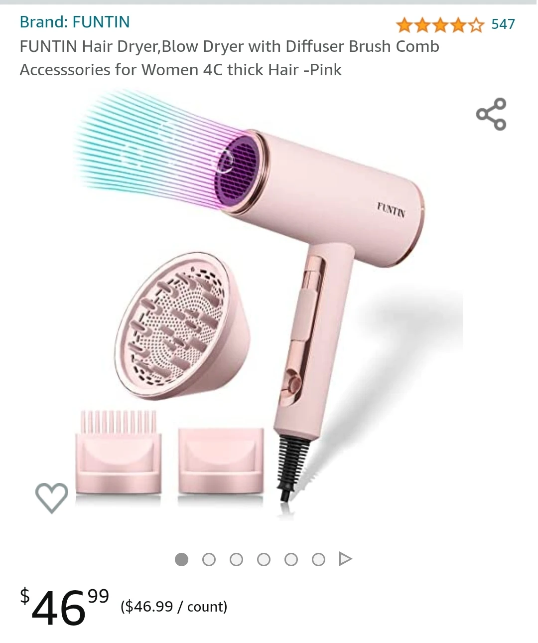 Hair Dryer with Diffuser Brush Comb Accesssories