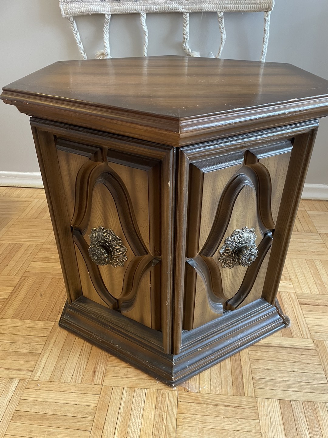 MCM vintage hexagonal table with remarkable hardware