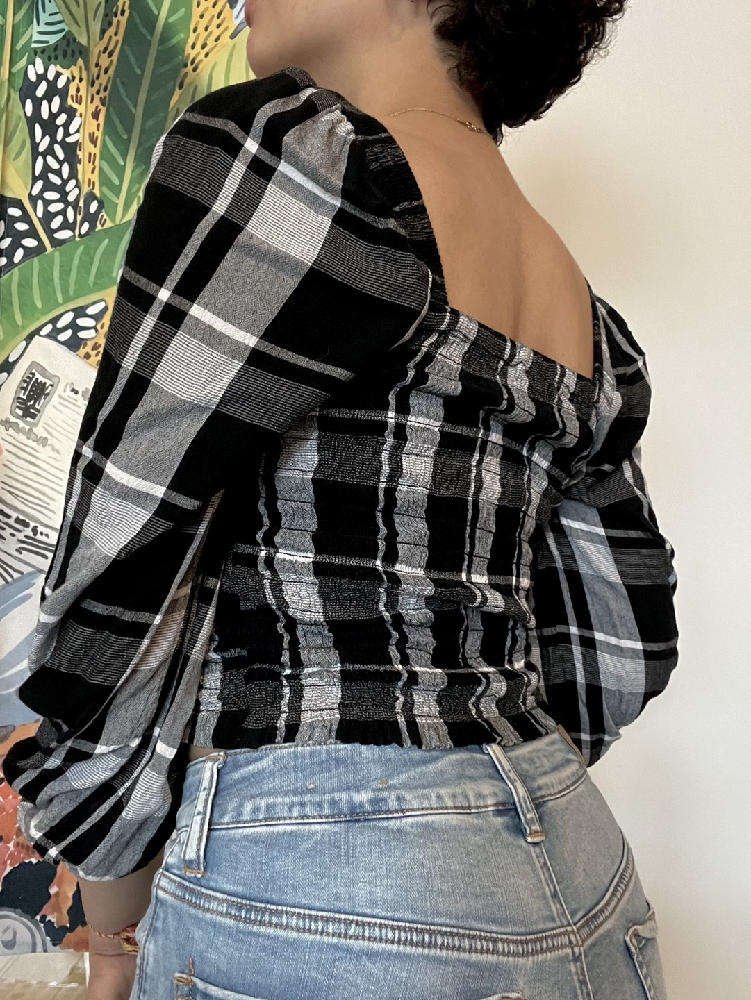 Plaid Puff 3/4 Sleeve Top - photo 2