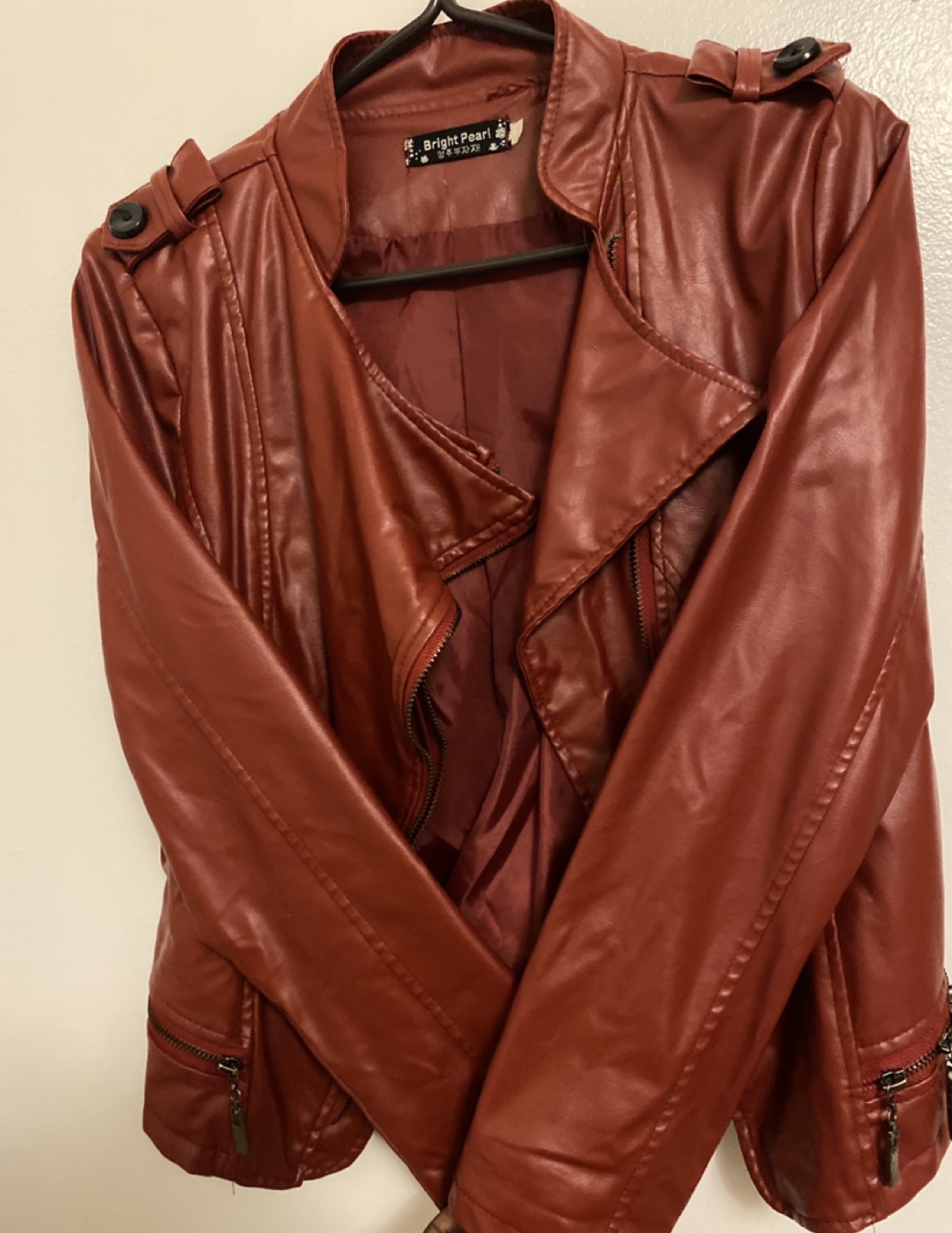 Faux Leather Jacket- Burgundy- Size S - photo 4