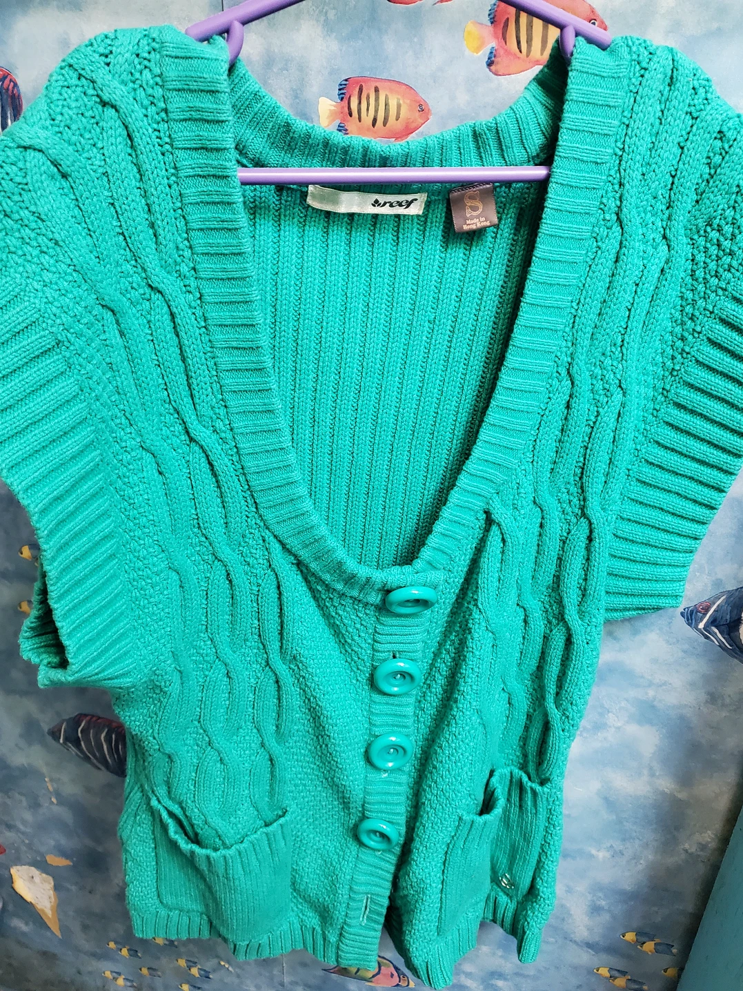 Blue/teal knit reef brand cardigan image indicator(2)