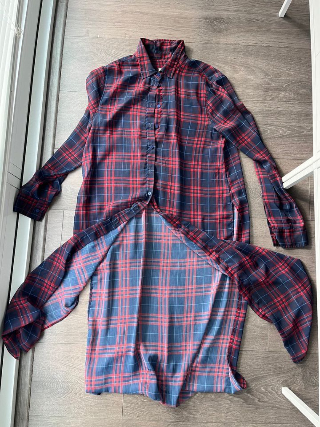 Zara Long Sheer Flannel Shirt / Top - photo 4