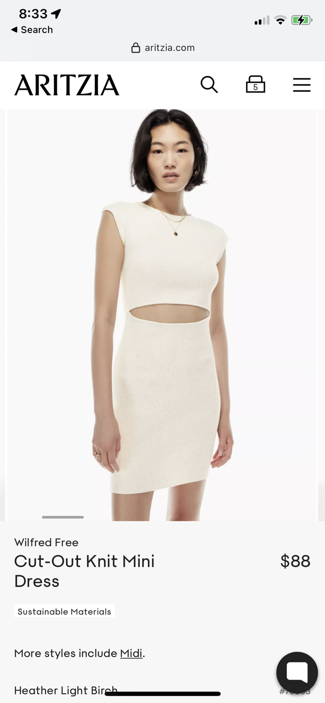 Aritzia Wilfred Free Cut-Out Knit Mini Dress image indicator(5)