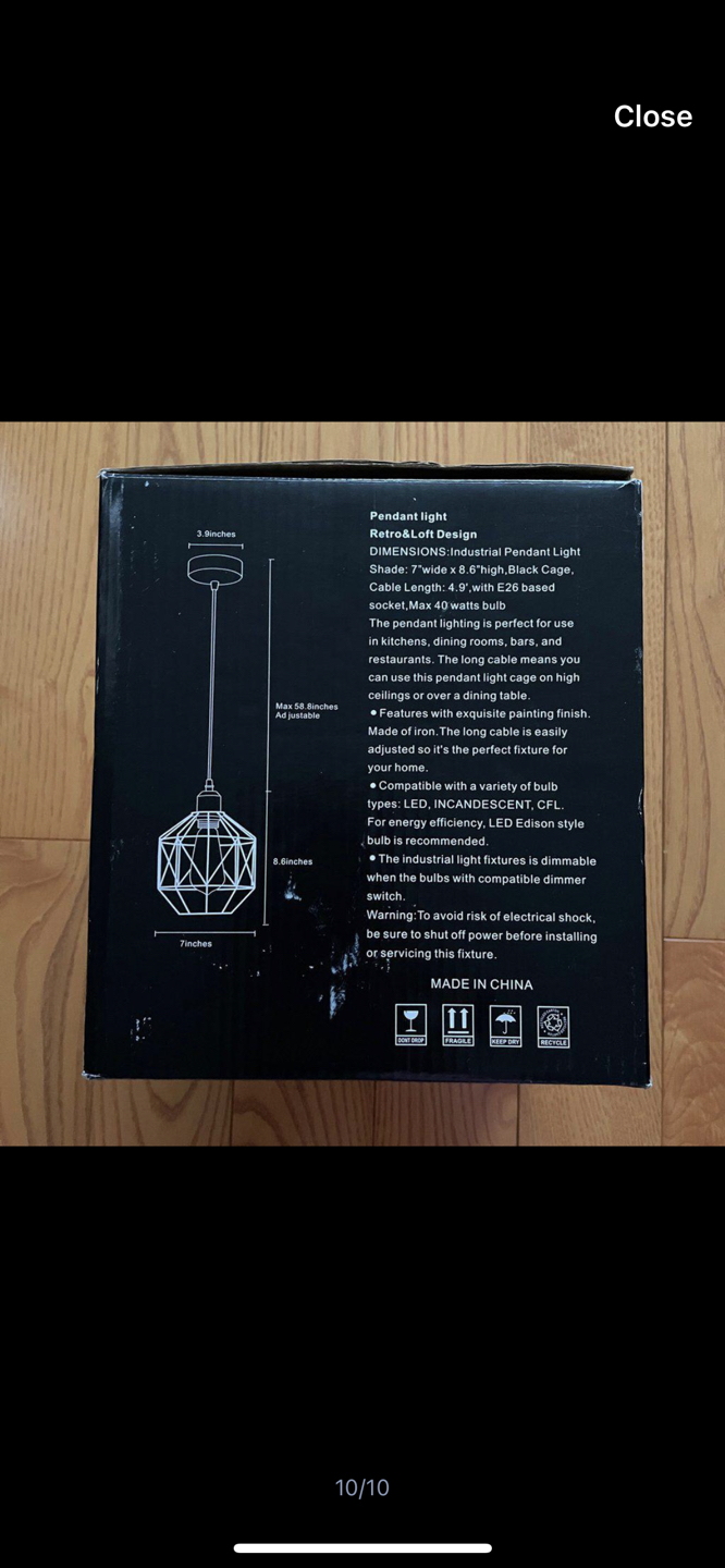 Black hanging pendant light image indicator(10)