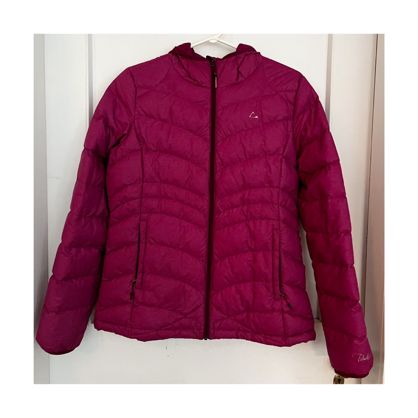 Pink Hooded Down Jacket Size Lg. thumbnail