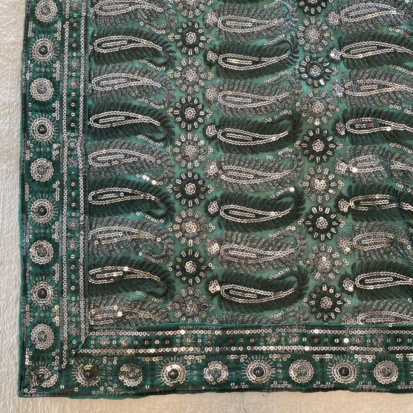 Green embroidery sari