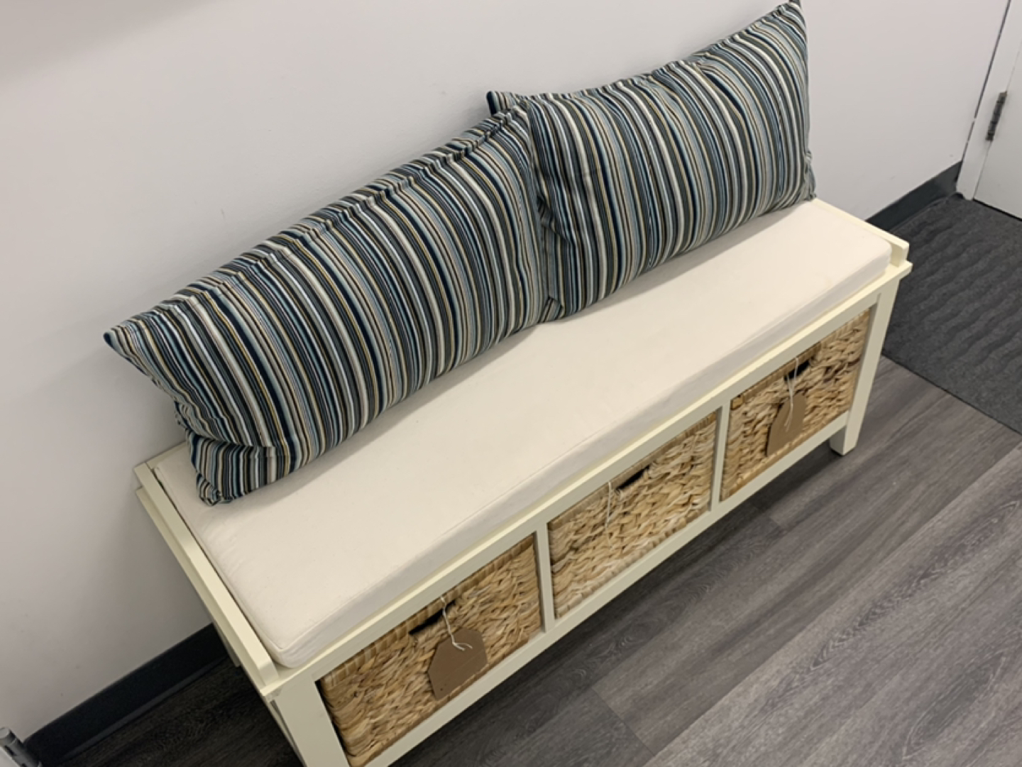 Bench with Storage Baskets (pillows not incl.) PRICED TO SELL