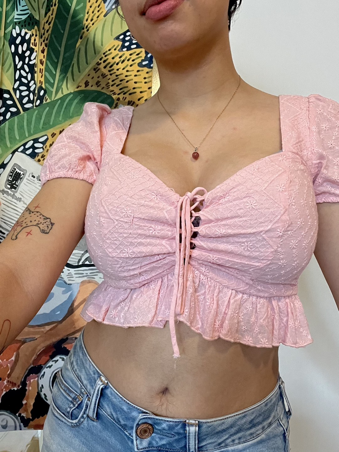 Pink Lace & Ruffle Crop Top