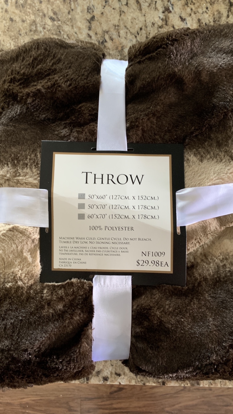 Brown faux fur throw blanket 50” x 60” thumbnail