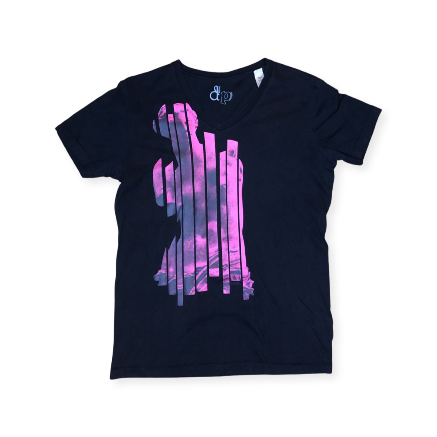 Black / Neon Pink V-Neck T-Shirt