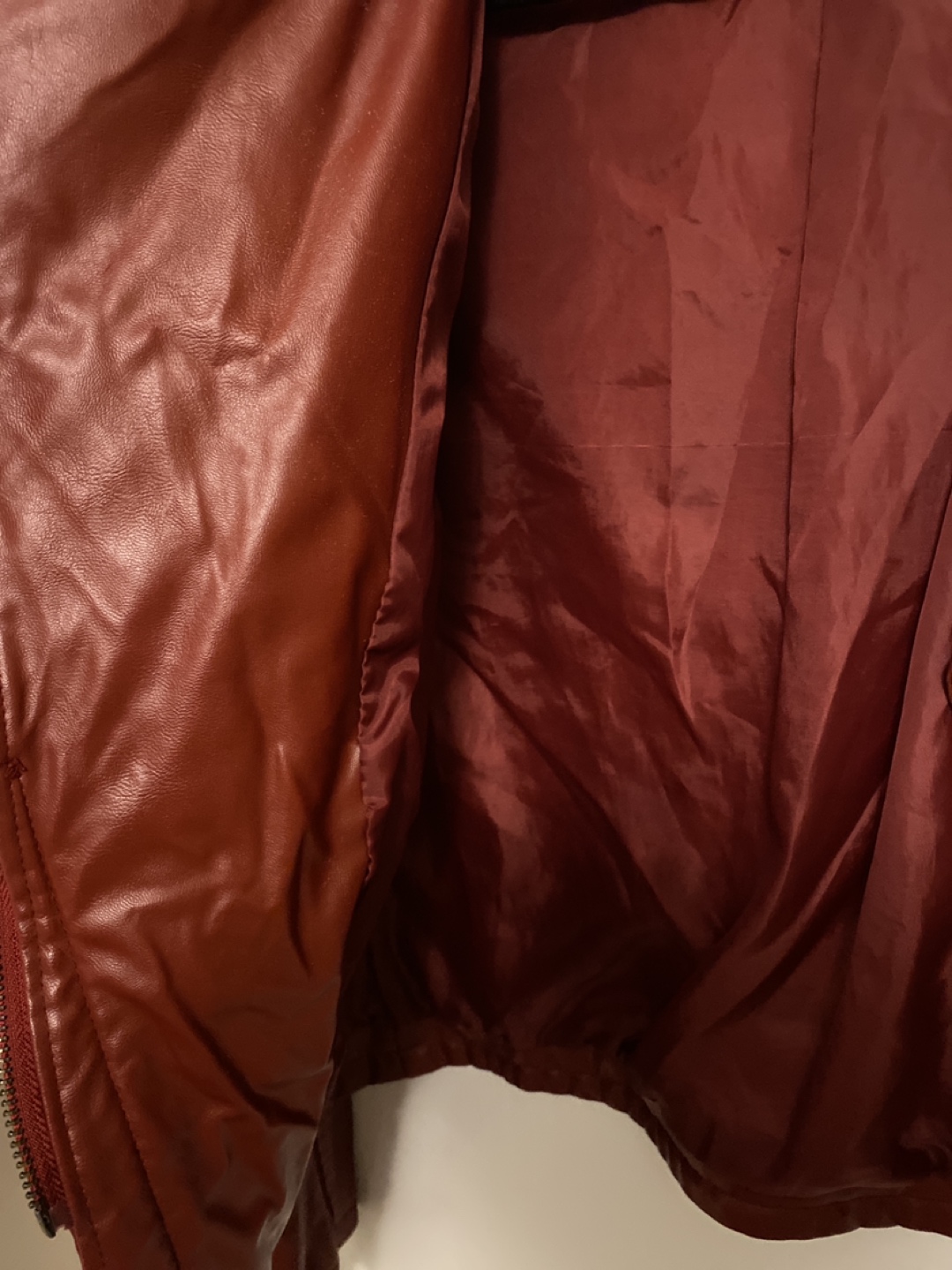 Faux Leather Jacket- Burgundy- Size S - photo 2