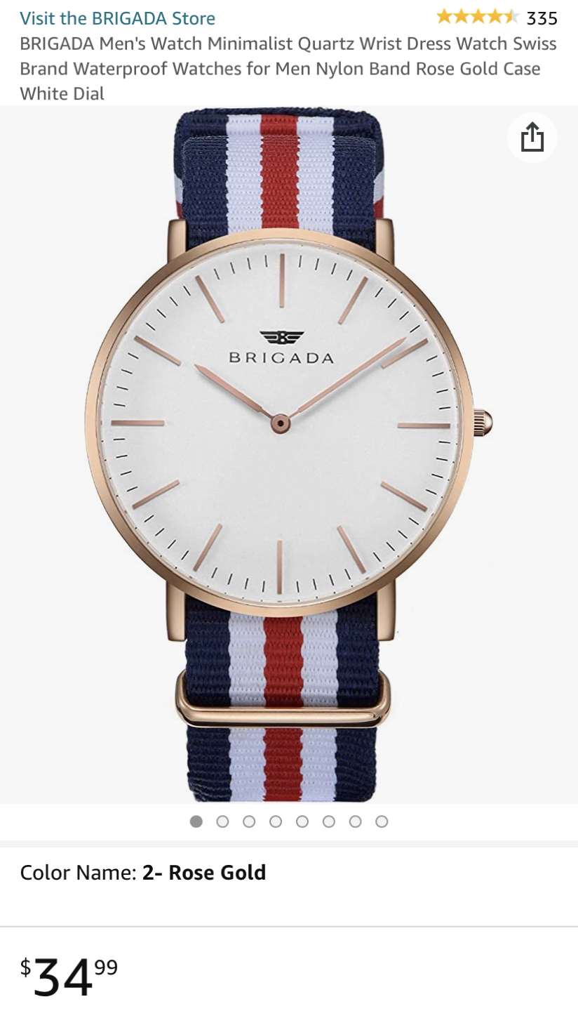 Mens Watch Quartz Nylon Band Rose Gold Case Dia. 44mm - photo 2