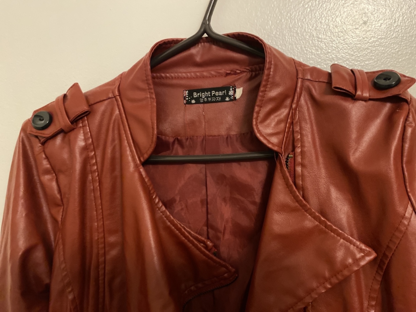 Faux Leather Jacket- Burgundy- Size S - photo 3
