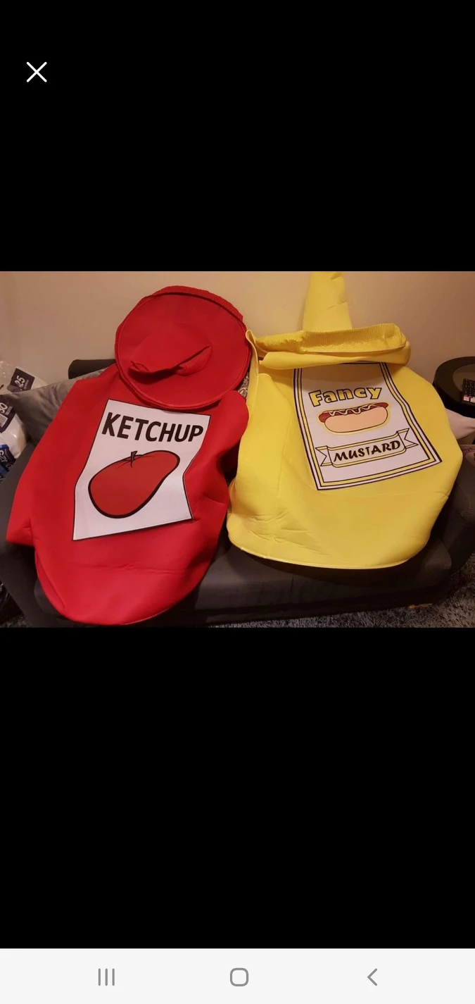 Couples costume. Ketchup and mustard.
