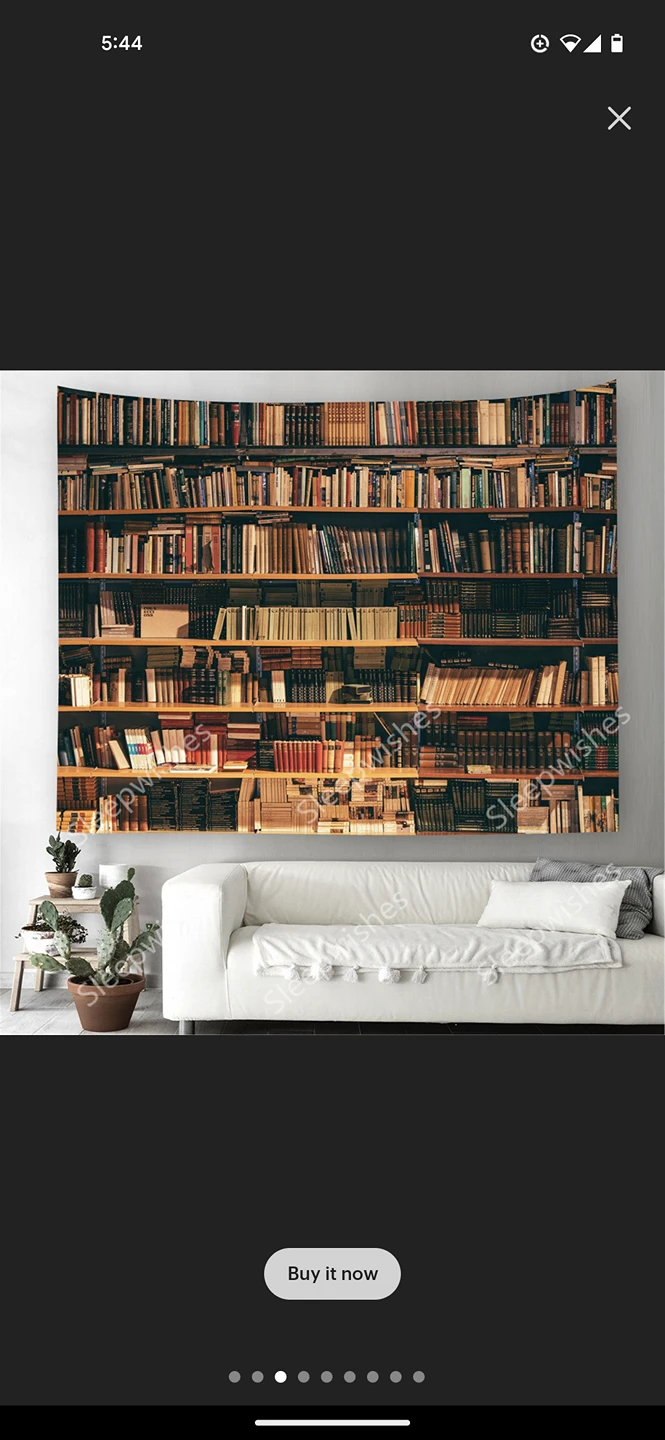 large 70"x110" books on a shelf tapestry for zoom calls thumbnail