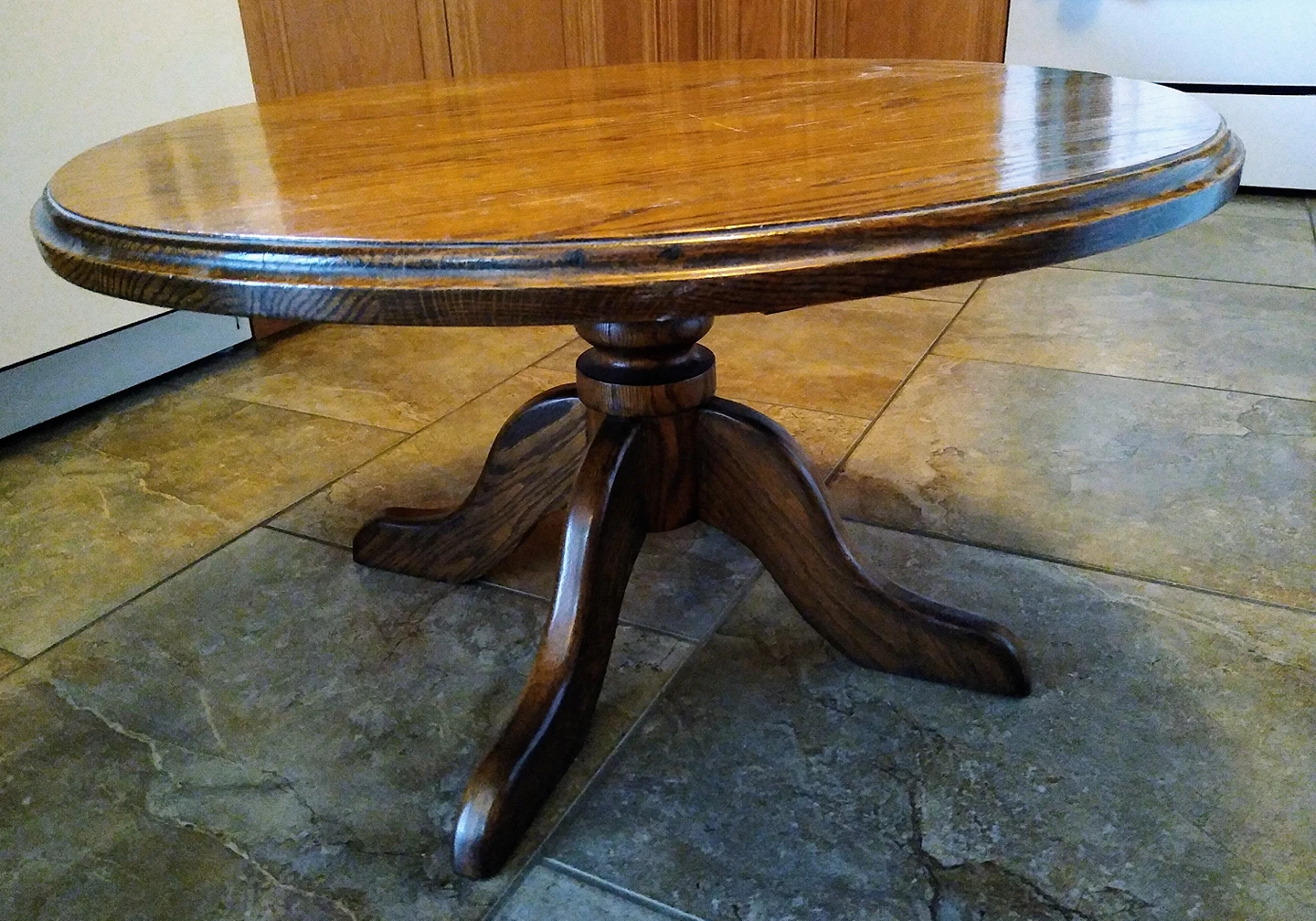 Round Solid Oak Pedestal Coffee Table thumbnail