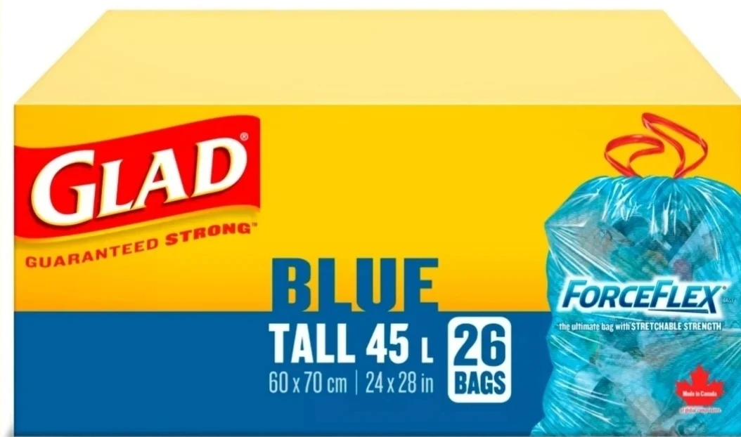 🆕️Glad Blue Recycling Tall 45L ForceFlex Drawstring 26 Bags!