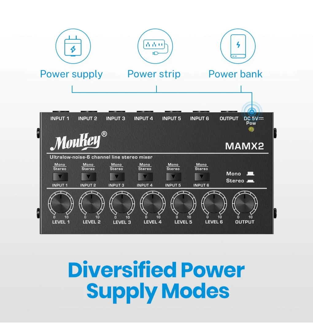 Moukey MAMX2 Ultra Low-Noise 6 Channel Line Stereo Mixer - photo 2