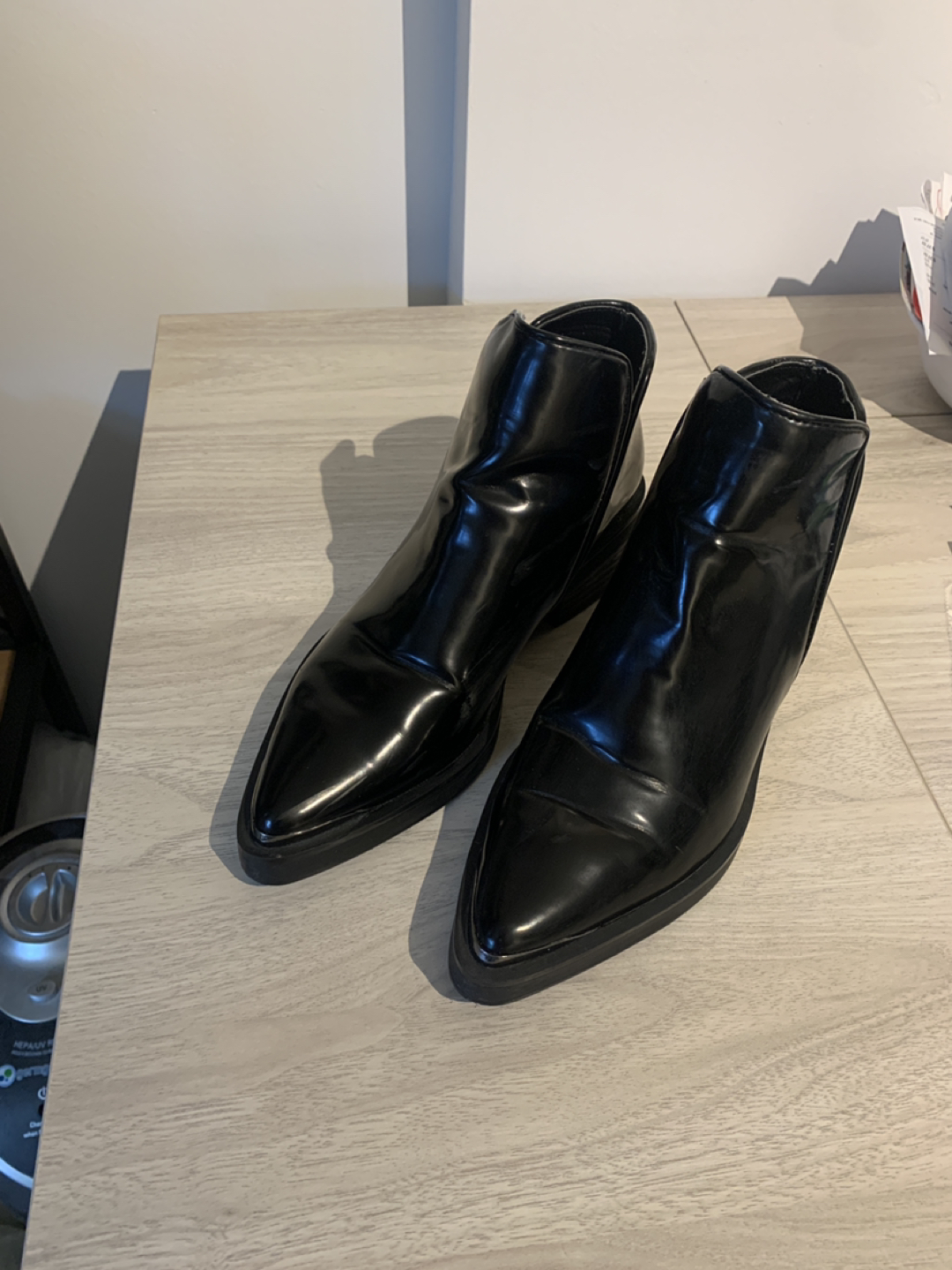 Zara leather pointy black heeled boots/booties Size 36 image indicator(3)