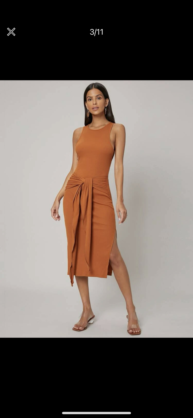 Stunning Burnt Orange Dress with tie and open back thumbnail