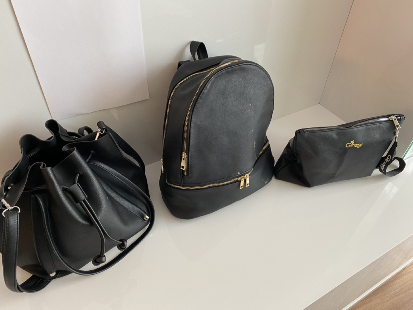 Set of 3 Vegan black and gold Leather Bags thumbnail