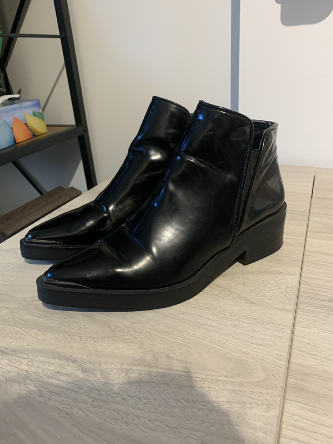 Zara leather pointy black heeled boots/booties Size 36 image indicator(5)