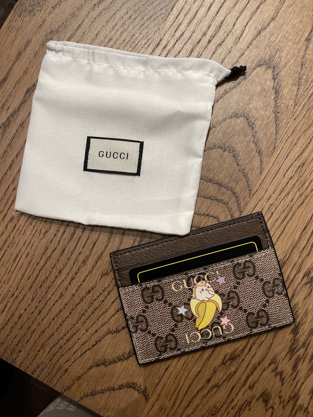 GUCCI rainbow and stars bananya print card holder