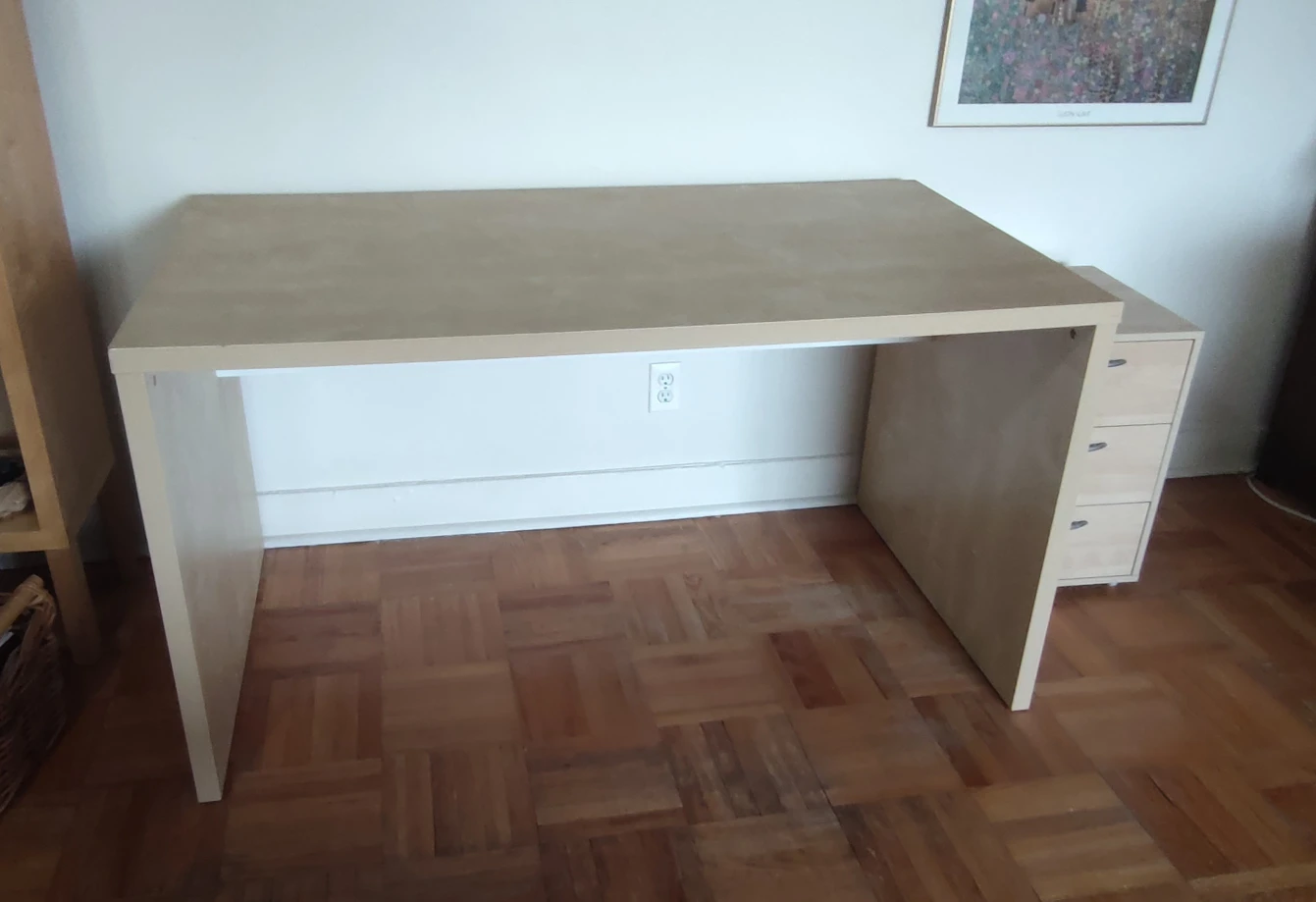 IKEA desk, (extra for drawers on wheels/chair.) thumbnail