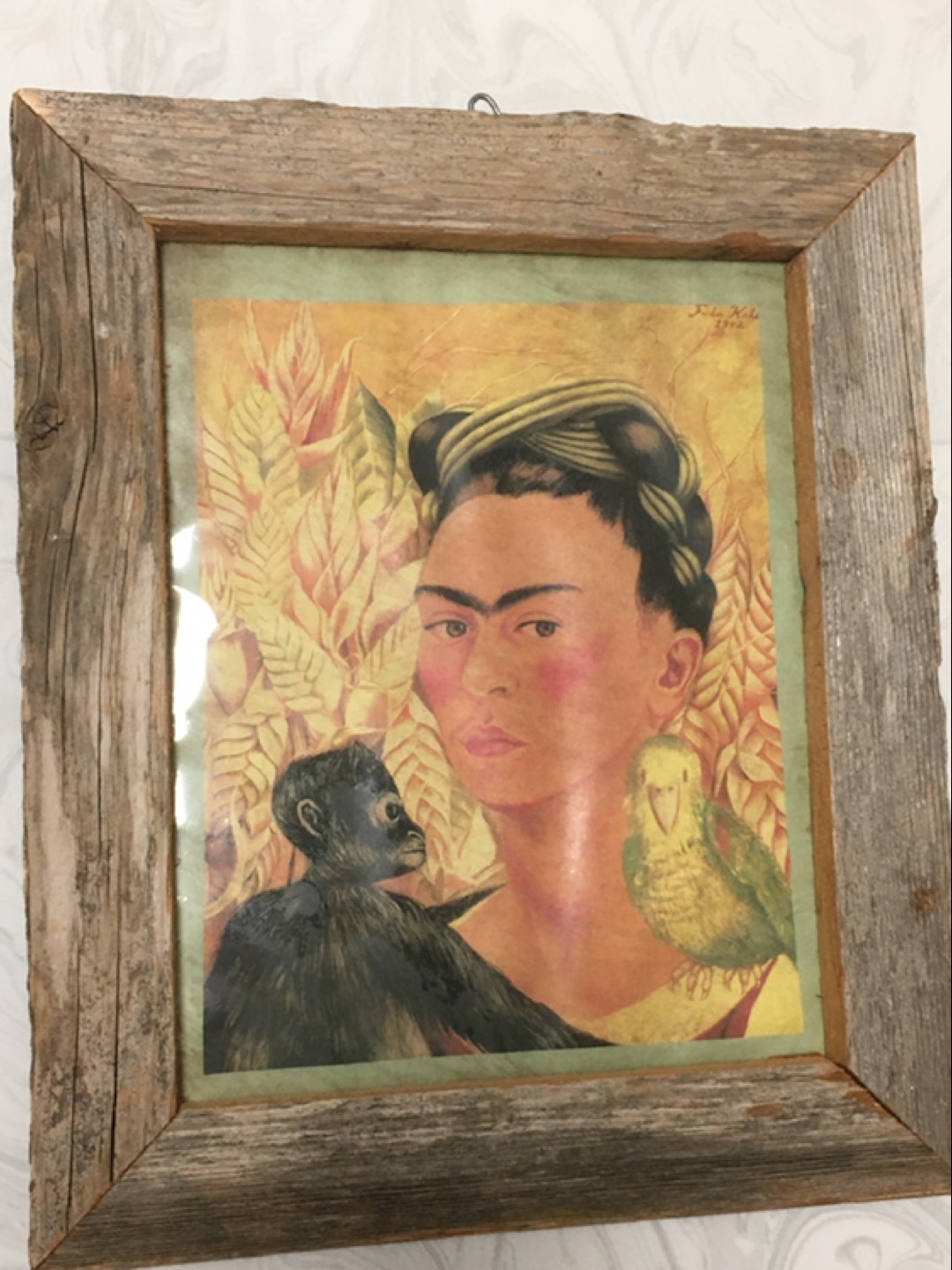 Frida Kahlo vintage vibe folk art in wooden frame thumbnail