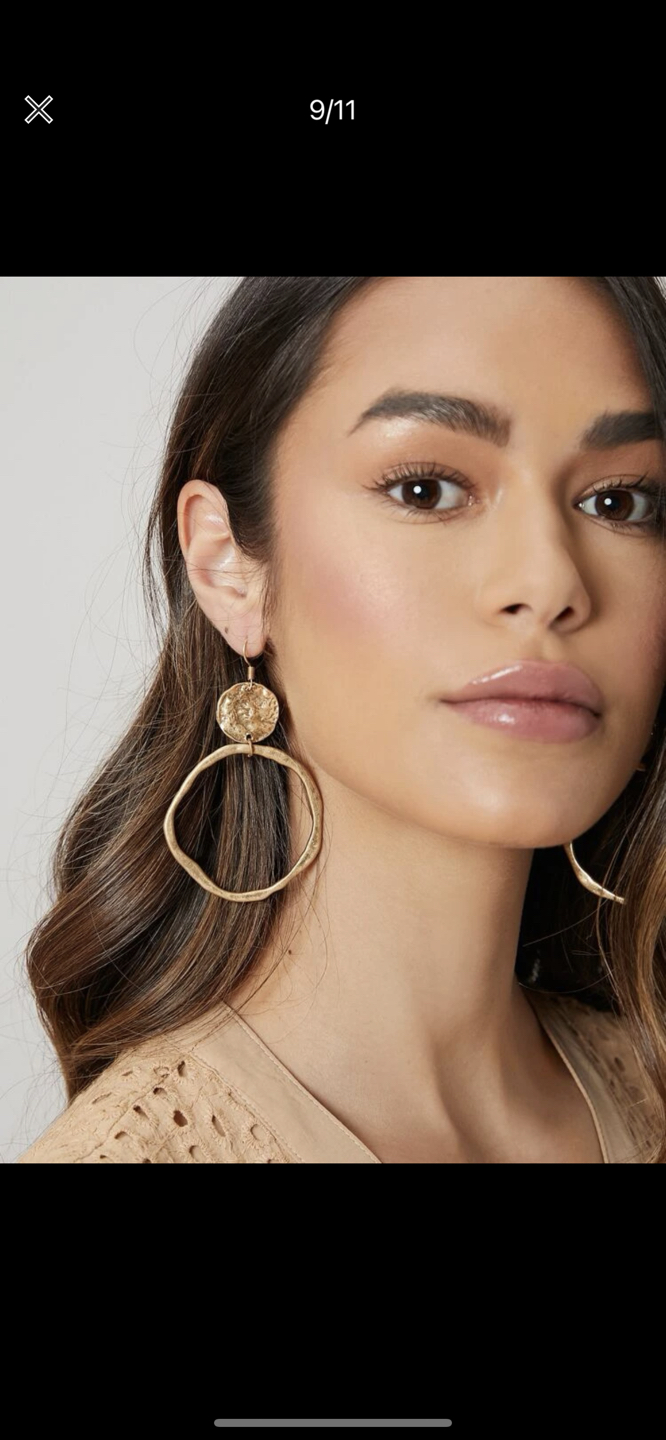 Hammered Gold Drop Hoop Earrings thumbnail