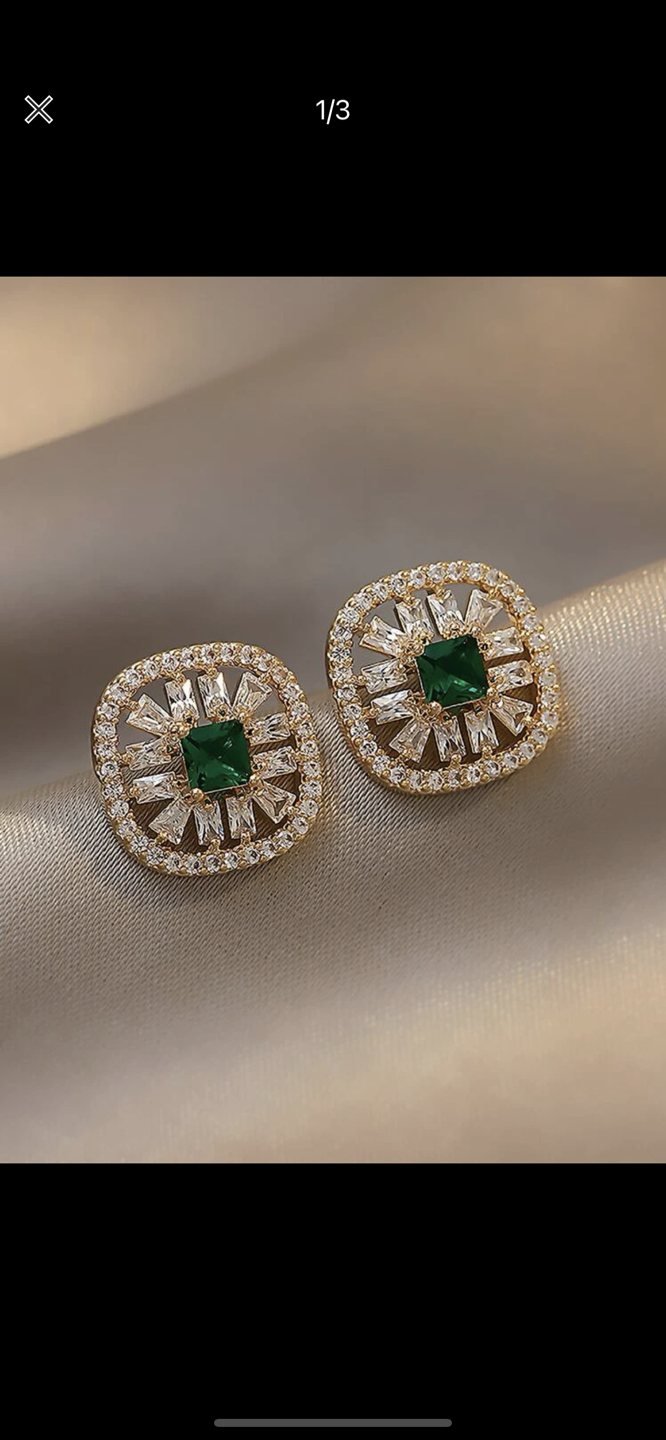 Elegant Crystal and Emerald Green Stud Earrings thumbnail